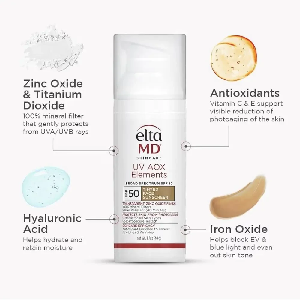 Elta MD UV AOX Elements Broad Spectrum SPF 50 Tinted 1.7oz Hydrating Exp 02/2028